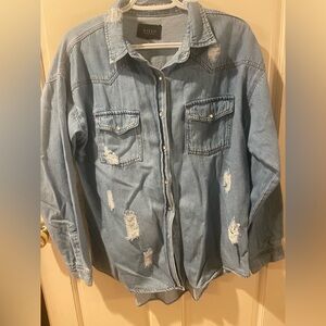 Boutique distressed denim shirt